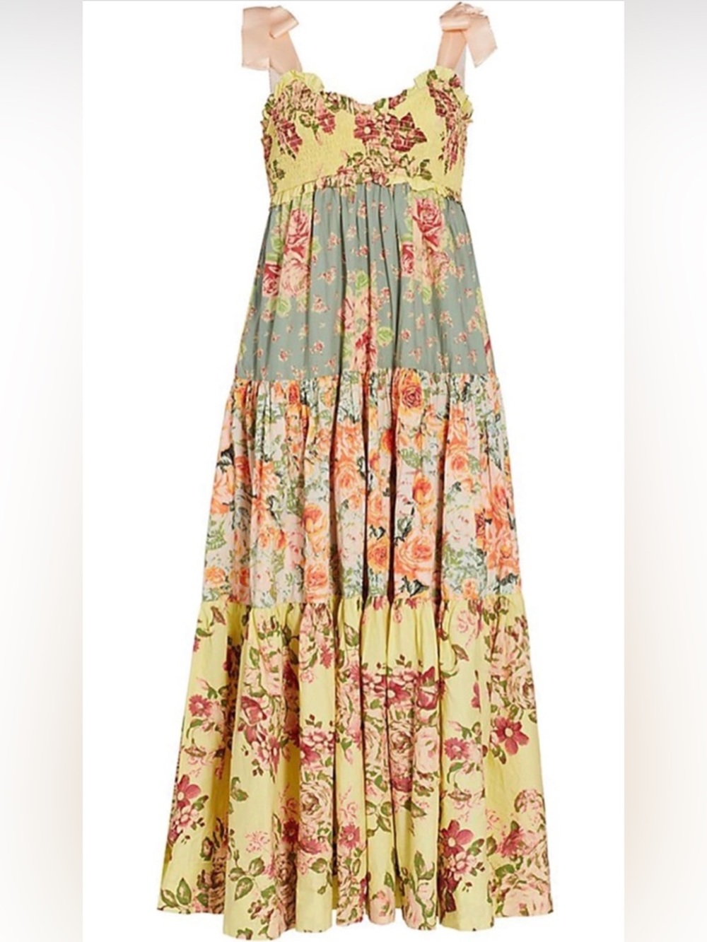 FREE PEOPLE Floral Tiered Maxi Dress with Pink Bow Straps XS - Picture 11 of 11